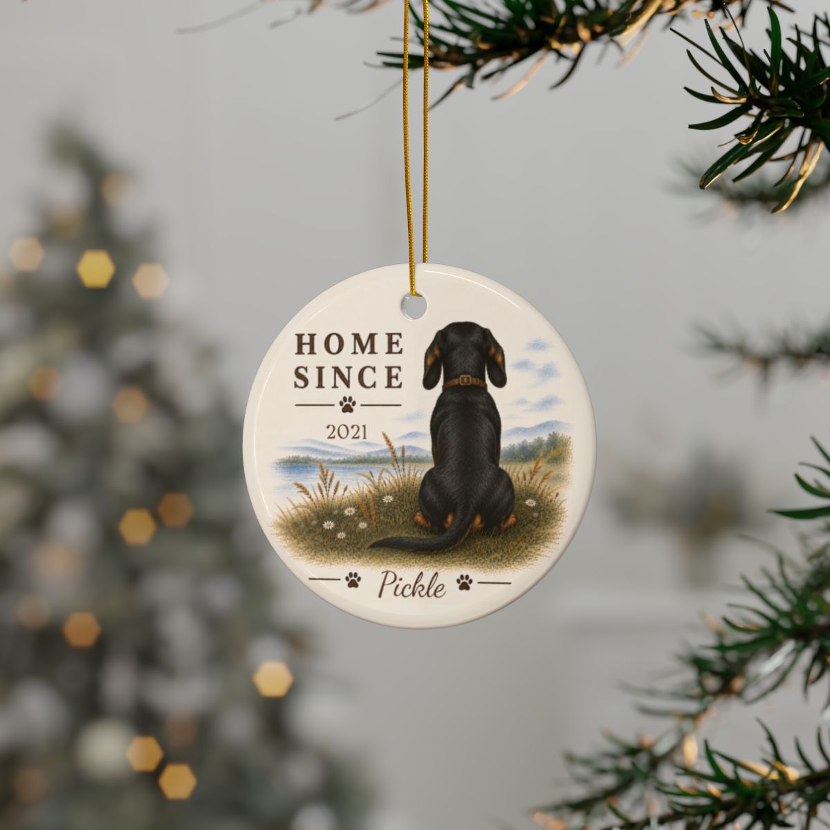 Personalized Black and Tan Dachshund Ornament, Double Sided Gotcha Day Gift, Custom Dog Keepsake