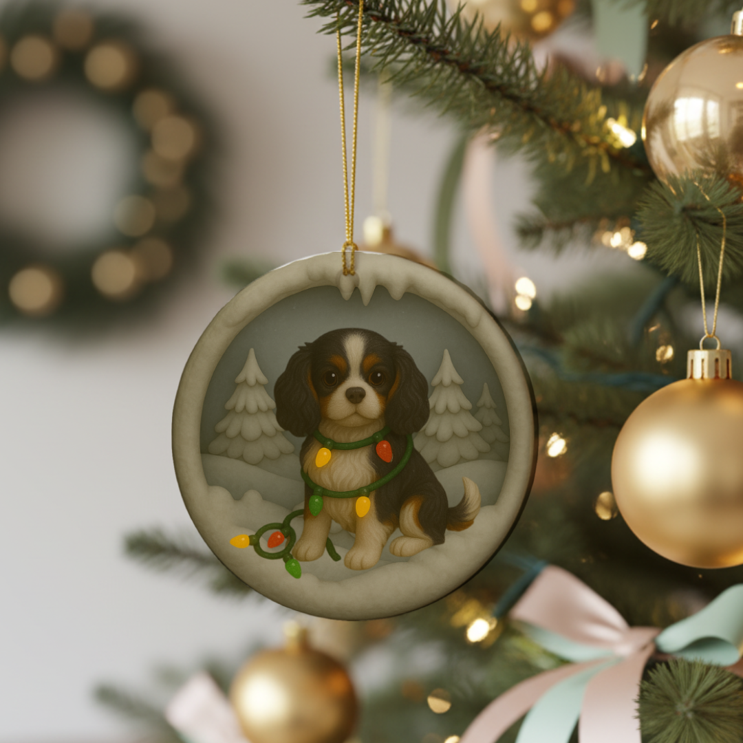 Personalized Tri-Color Cavalier King Charles Spaniel Christmas 3D Clay-Style Dog Keepsake