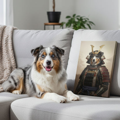 Personalized Samurai Dog Portrait on Canvas, Custom Pet Art