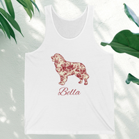 Load image into Gallery viewer, Custom Dog Breed T-Shirt with Name, Personalized Pet Lover Gift, Red Floral Toile Silhouette Dog Tee, Dog Mom Shirt
