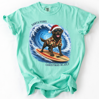 Christmas in July Gift for Chocolate Lab Lovers, Santa Paws Beach Shirt