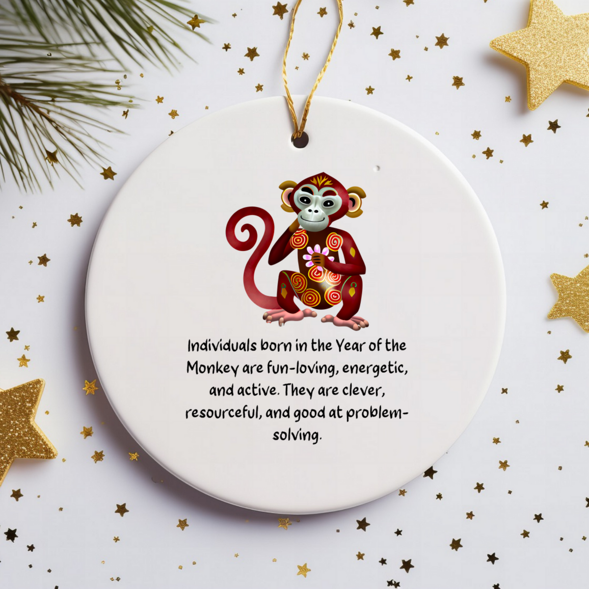 Chinese Zodiac Monkey Ornament, Year of the Monkey Horoscope Gift, Lunar New Year