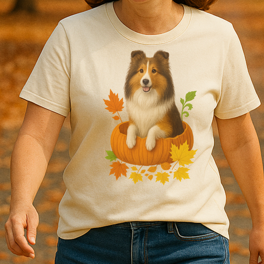 Shetland Sheepdog Pumpkin Shirt, Cute Fall Dog Lover T-Shirt for Sheltie Fans