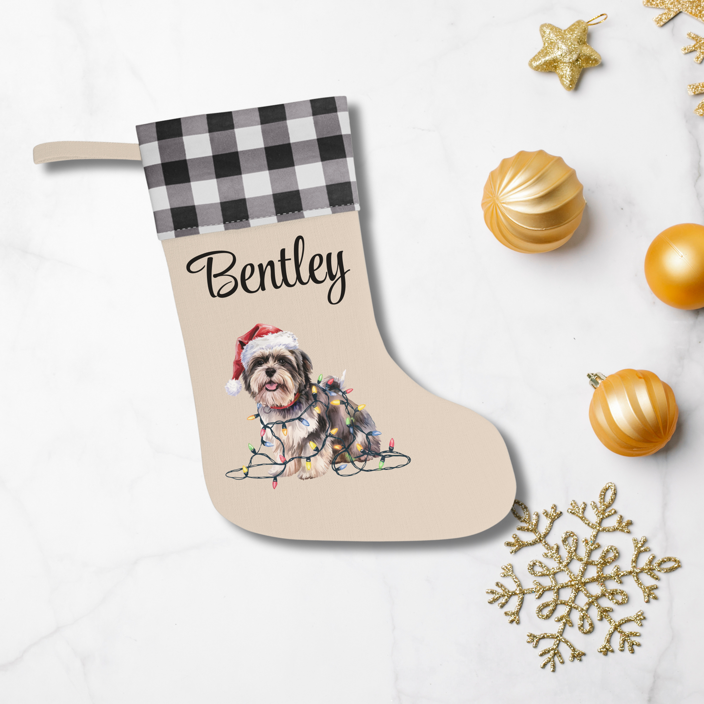 Personalized Lhasa Apso Christmas Stocking, Holiday Decor Gift for Pet Lovers