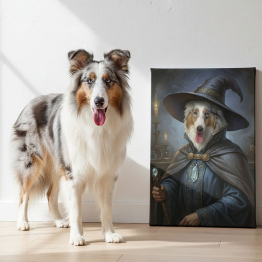 Personalized Dog or Cat Wizard Portrait, Custom Fantasy Sorcerer Pet Canvas