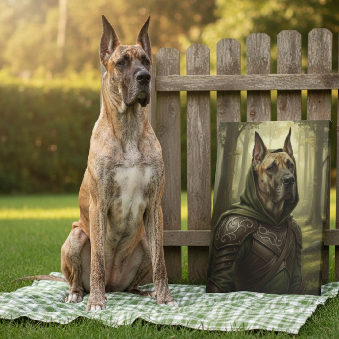 Personalized Dog Elf Ranger Portrait, Custom Medieval Fantasy Pet Canvas
