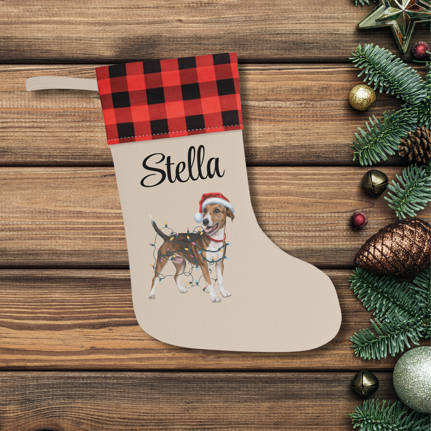 Personalized Smooth Fox Terrier Christmas Stocking, Holiday Decor Gift for Pet Lovers