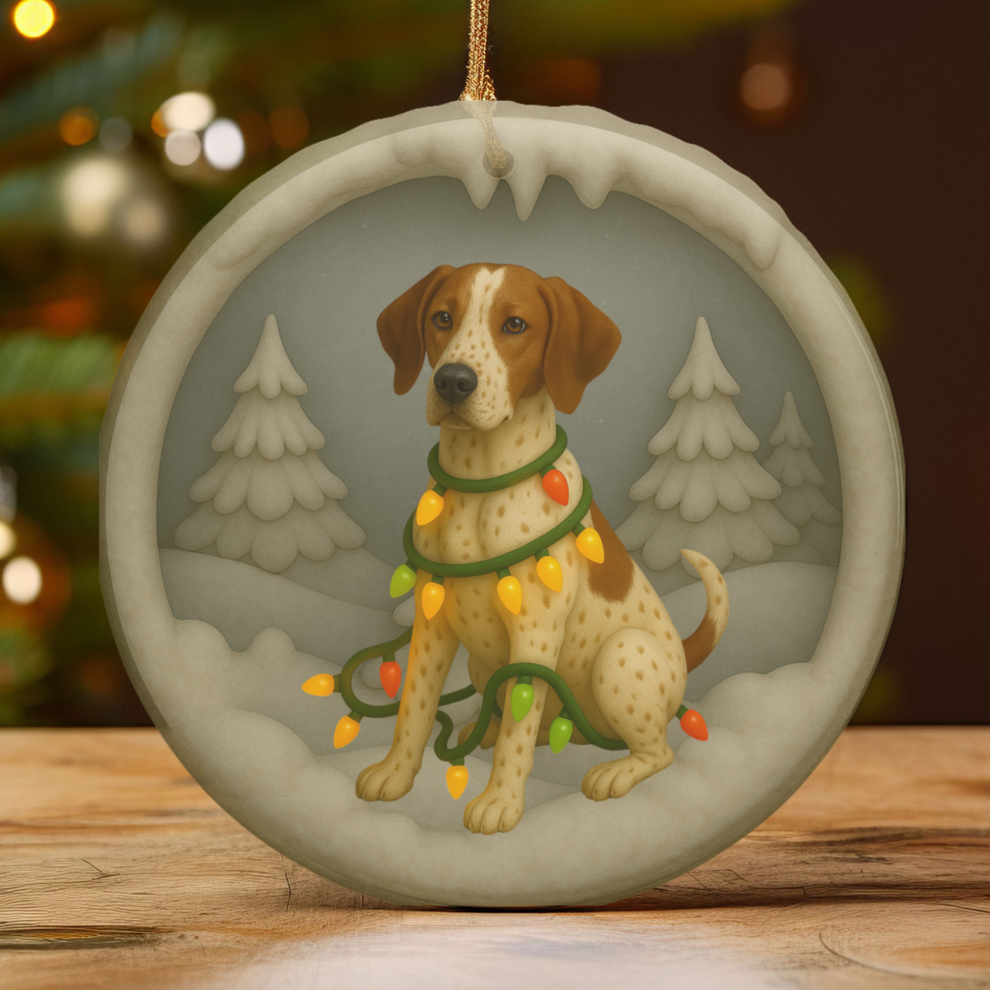 Personalized English Pointer Christmas Ornament, 3D Clay-Style Dog Keepsake with Lights