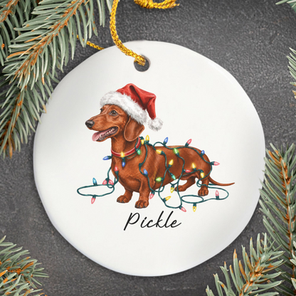 Personalized Red Dachshund Ornament, Dog Christmas Ornament, Custom Pet Name Holiday Decor Gift