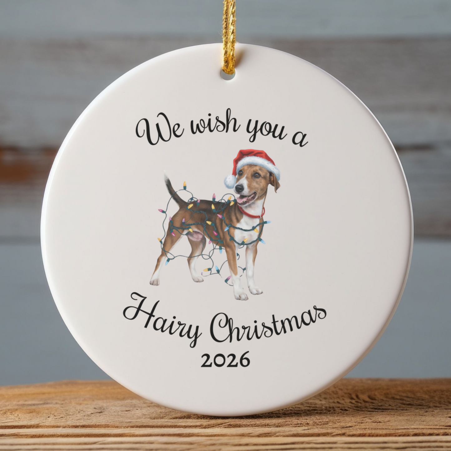Christmas Smooth Fox Terrier Ornament, Christmas Lights Dog Keepsake