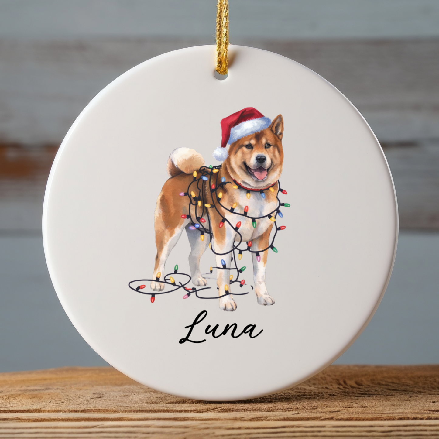 Personalized Akita Christmas Lights Ornament