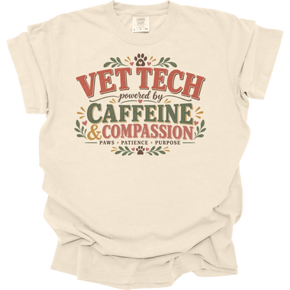Vet Tech Shirt, Veterinary Technician Gift, Caffeine and Compassion Tee, Vet Tech Apparel