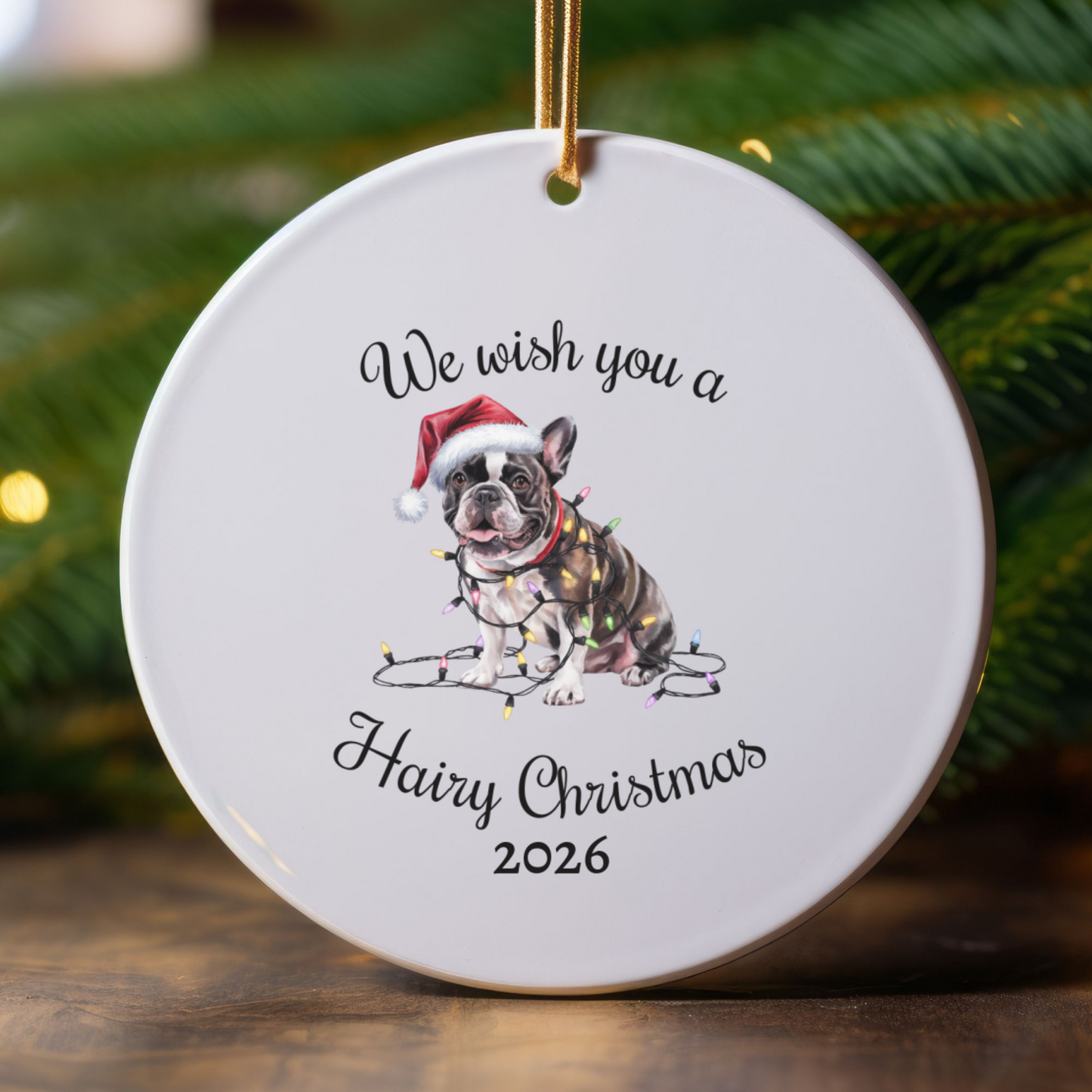 Christmas French Bulldog Ornament, Christmas Lights Dog Keepsake