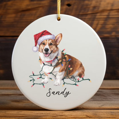 Personalized Corgi Ornament, Ceramic Christmas Tree Decor, Festive Pet Lover Gift