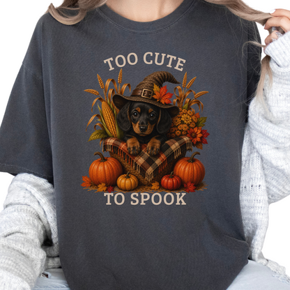 Black & Tan Dachshund Halloween Shirt, Too Cute To Spook Fall Dog Lover Tee