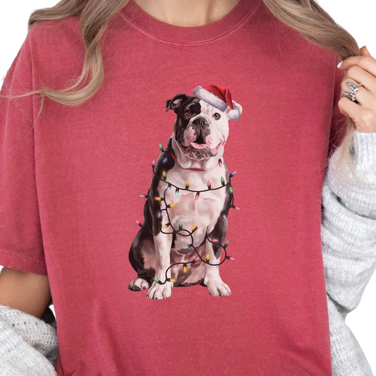 American Bulldog Christmas Lights Dog Shirt