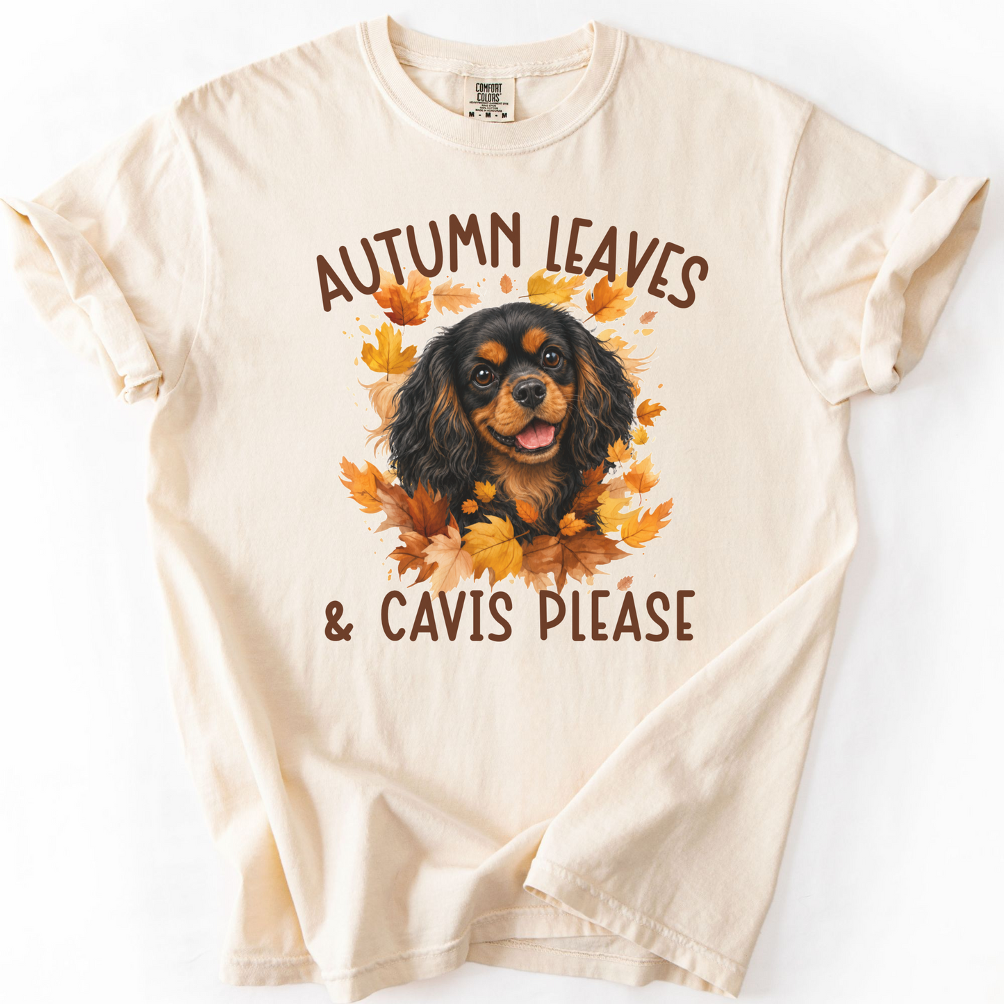 Black and Tan Cavalier Mom Fall Shirt, Autumn Leaves & Cavaliers Please