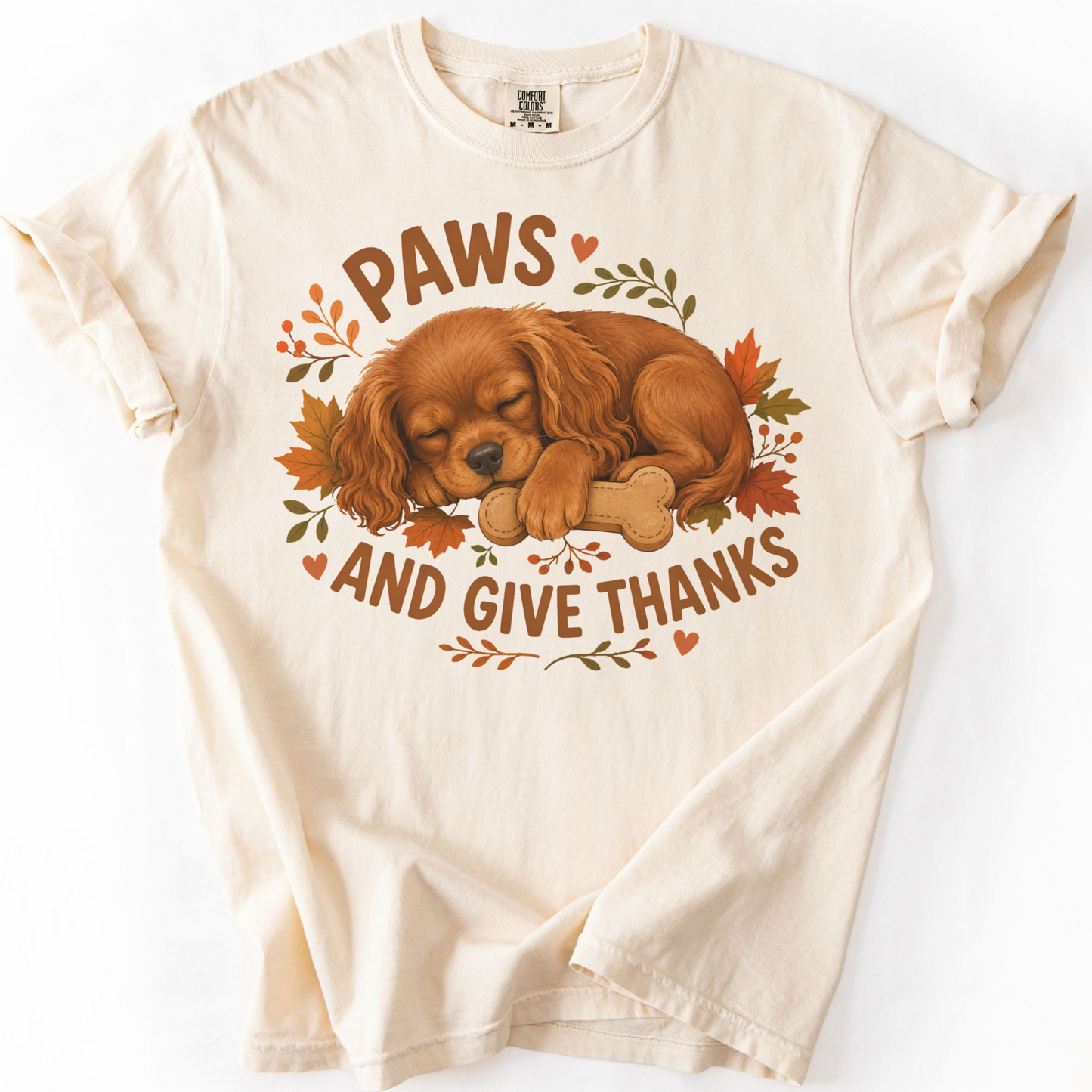 Ruby Cavalier Thanksgiving Shirt, Paws Give Thanks Tee, Fall Cavalier Dog Lover Gift