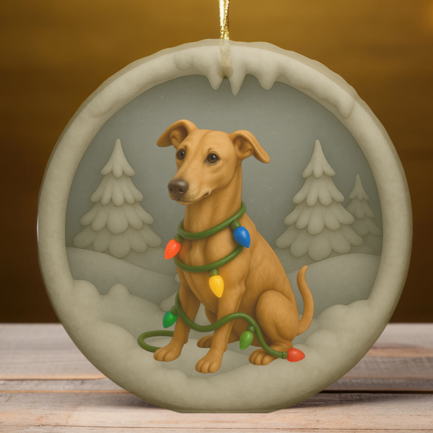 Personalized Greyhound Christmas Ornament, 3D Clay-Style Dog Keepsake with Lights