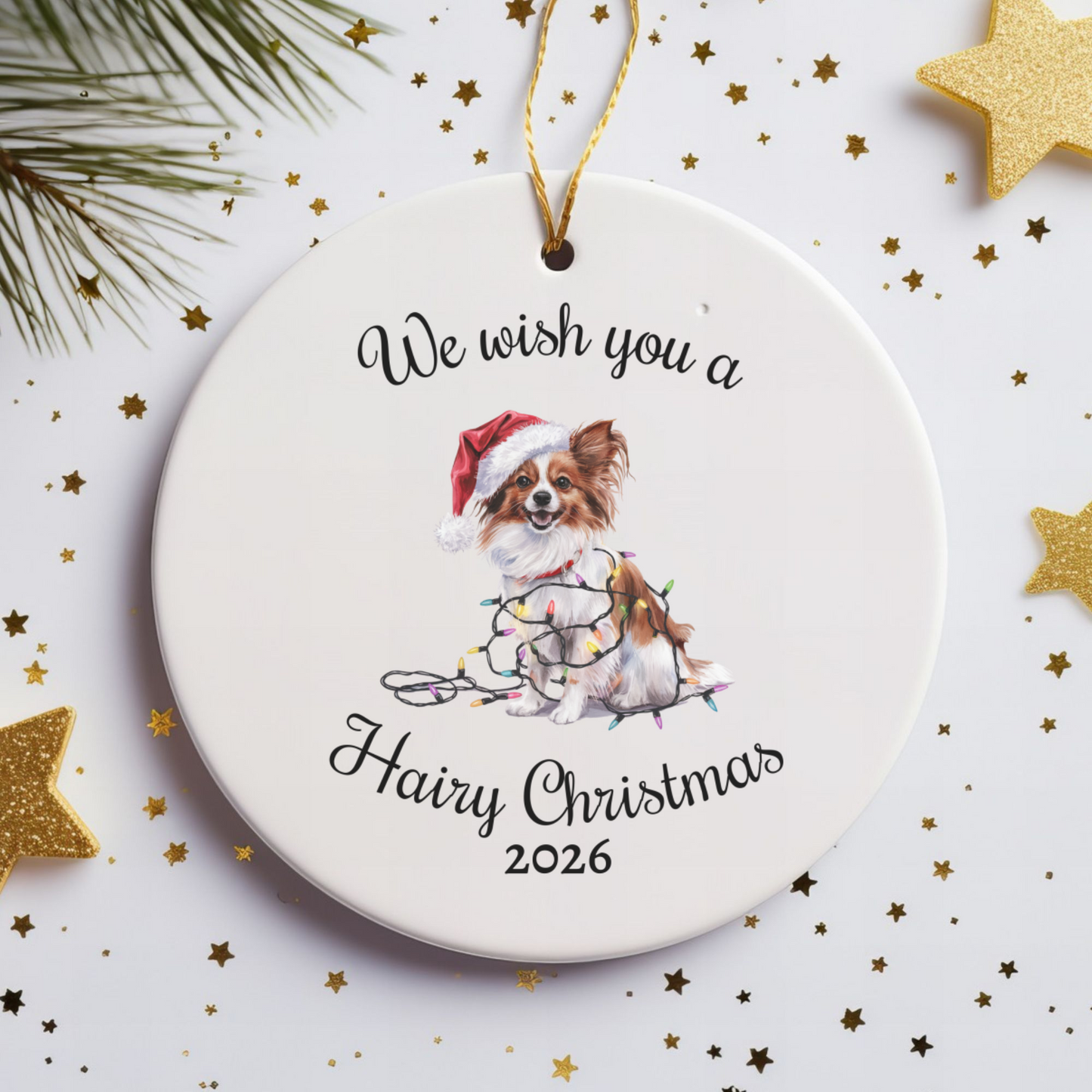 Christmas Papillon Ornament, Christmas Lights Dog Keepsake