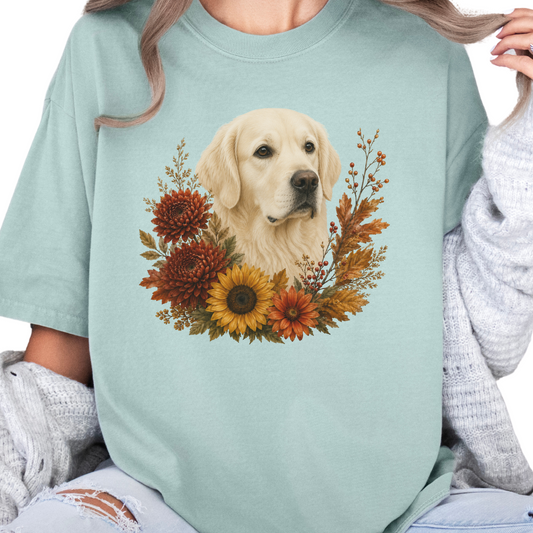 English Cream Golden Retriever Autumn Floral Shirt