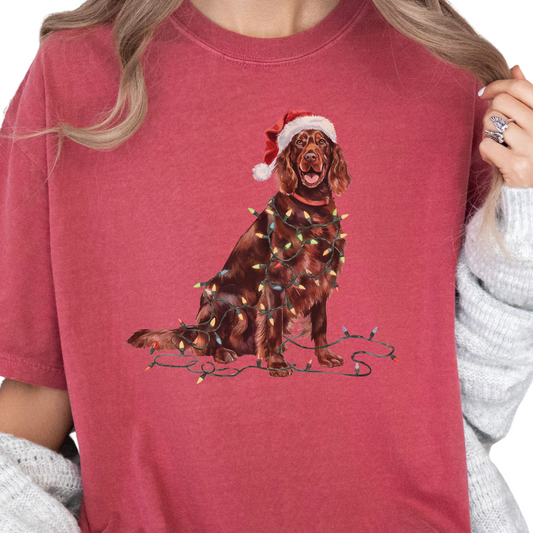Christmas Irish Setter Shirt, Christmas Lights Dog Tee, Christmas Dog Tee, Irish Setter Mom Tshirt, Gift for Dog Lover, Irish Setter