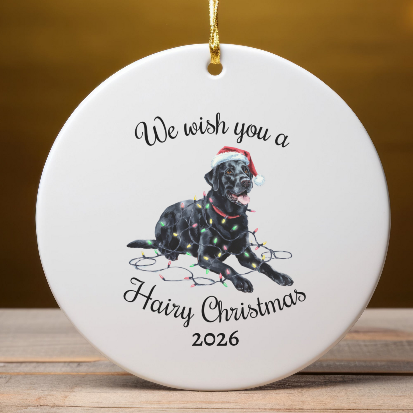 Christmas Black Labrador Ornament, Christmas Lights Dog Keepsake