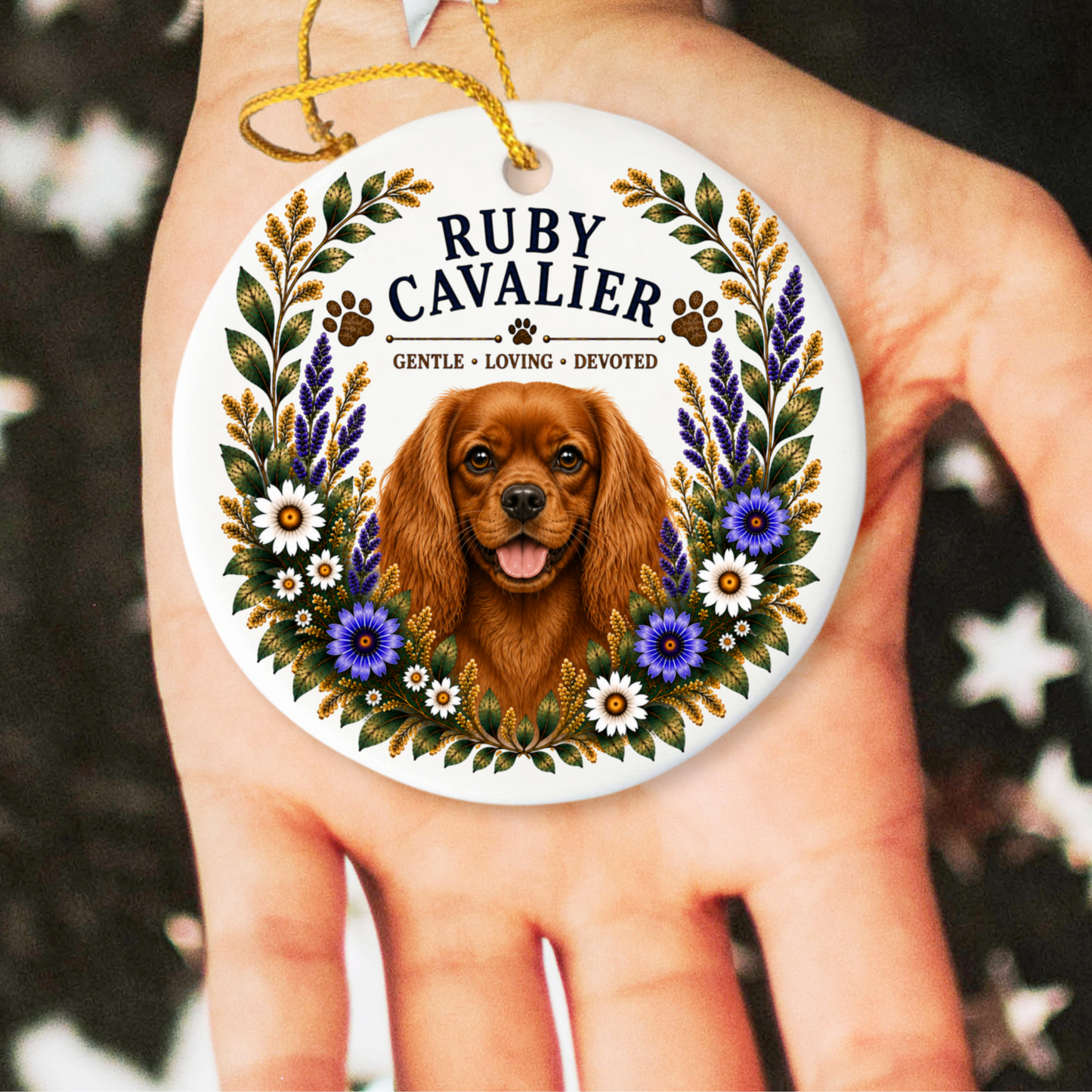 Ruby Cavalier Ornament, Cavalier King Charles Spaniel Gift, Ruby Cavalier Dog Mom Keepsake
