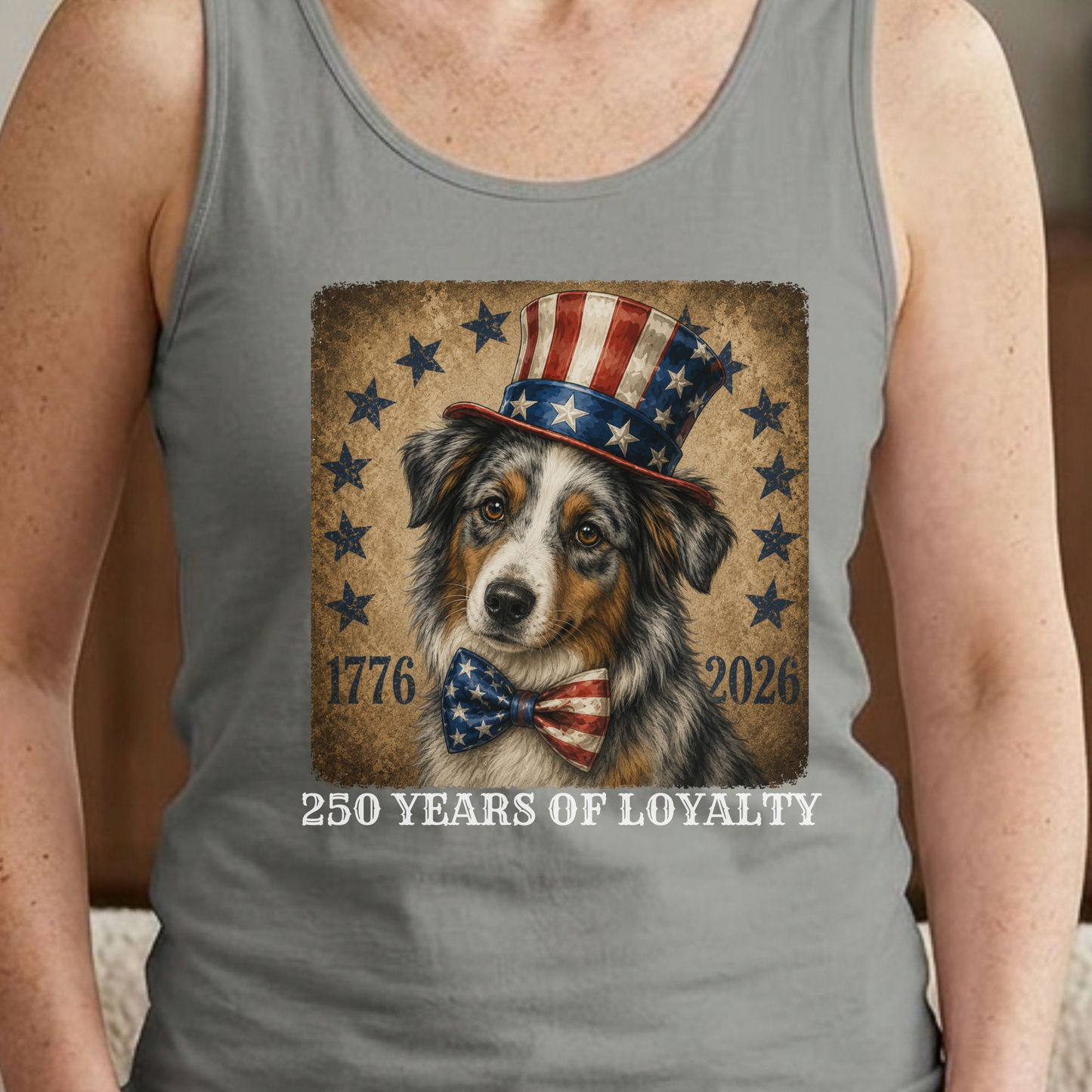 Australian Shepherd Patriotic Tank Top, 250 Years of Loyalty