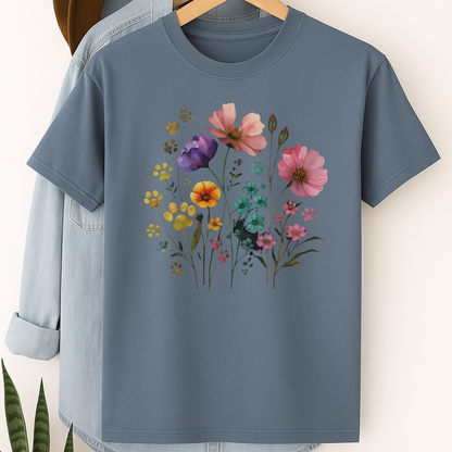 Watercolor Wildflower & Paw Print Shirt Floral Pet Lover Tee Nature Dog Mom Gift Botanical Animal Lover T-Shirt Mothers Day Gift