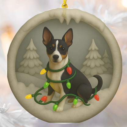 Personalized Rat Terrier Christmas Ornament, 3D Clay-Style Dog Keepsake with Lights