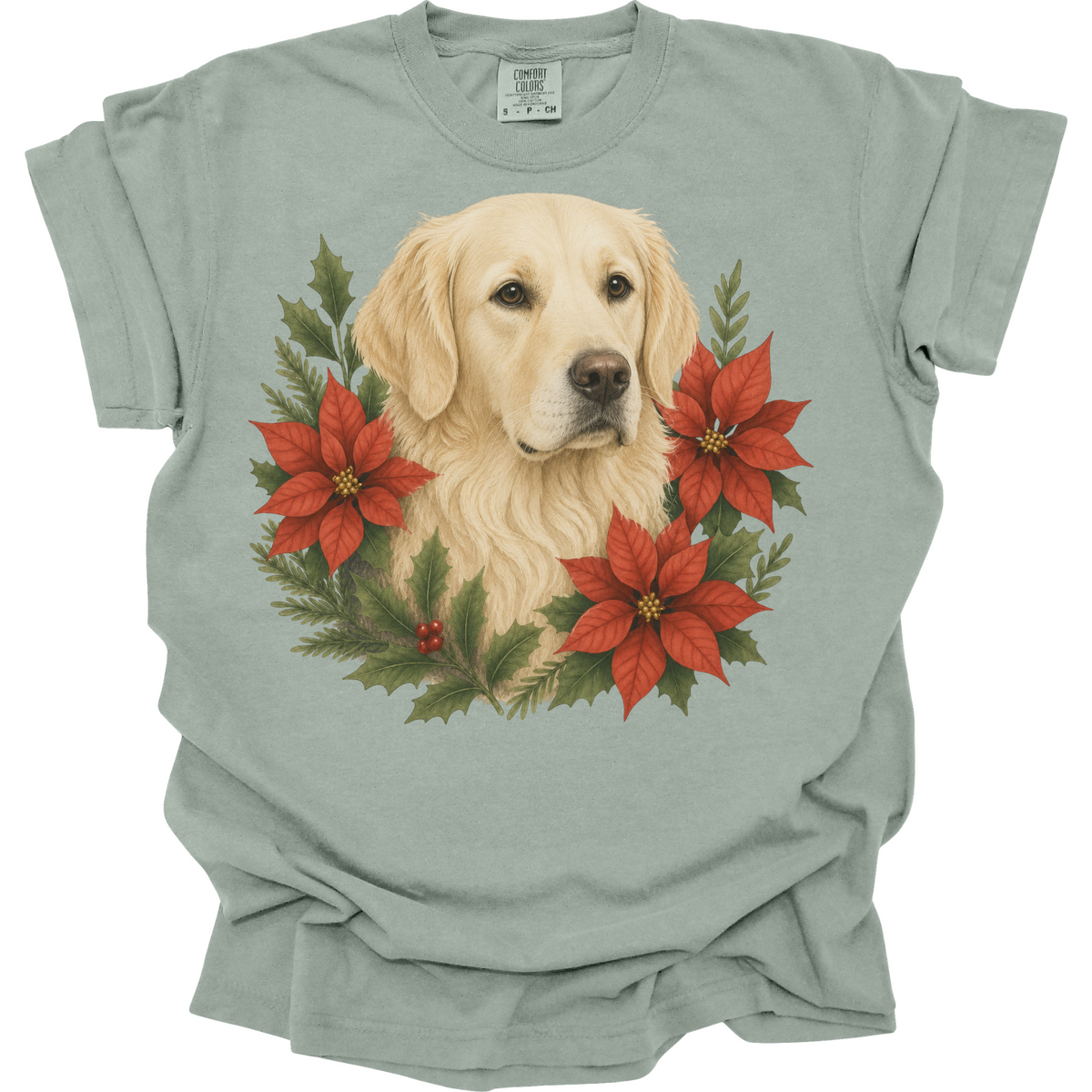 English Cream Golden Retriever Christmas Shirt, Poinsettia Dog Mom Holiday Tee