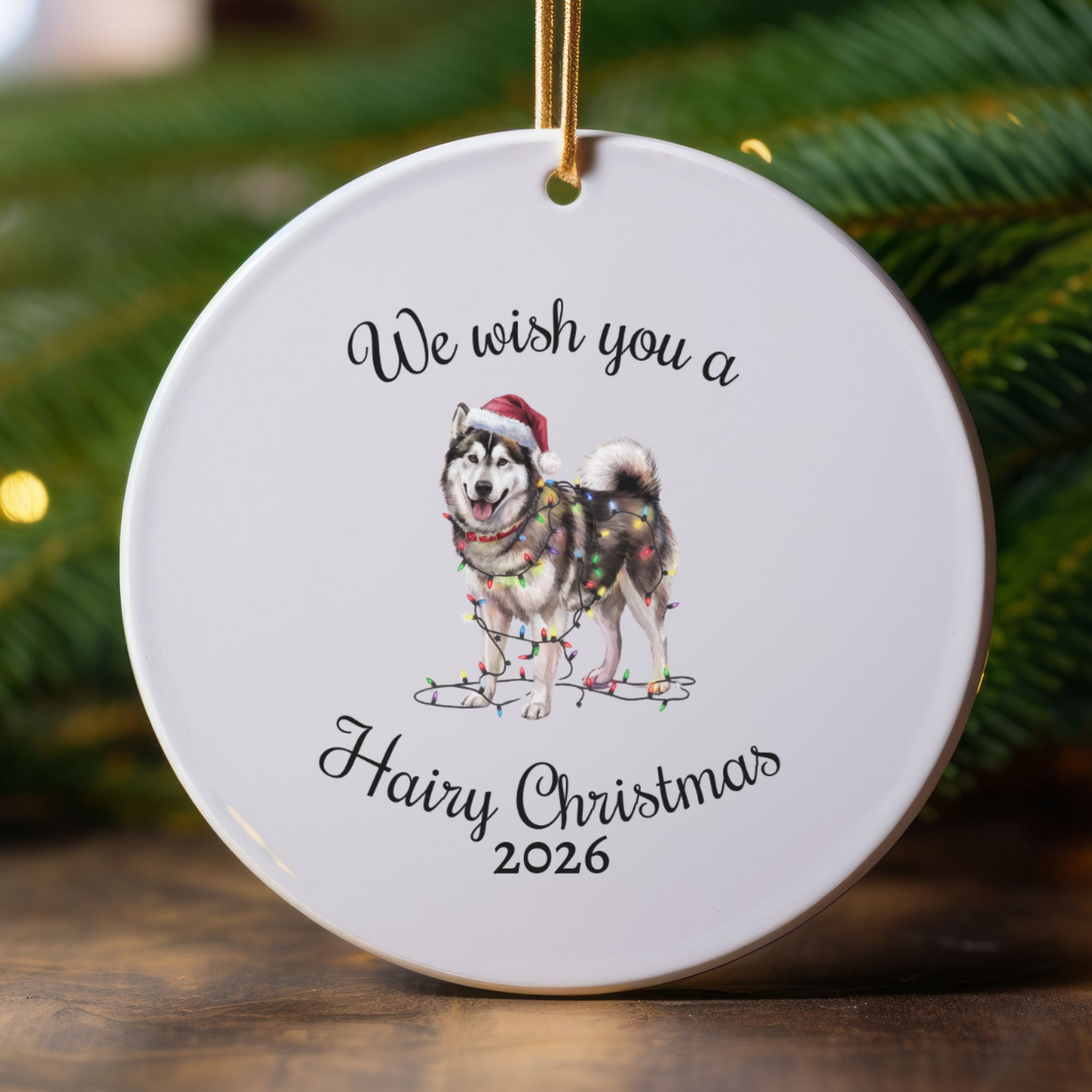 Christmas Alaskan Malamute Ornament, Christmas Lights Dog Keepsake, Christmas Dog, Alaskan Malamute Mom, Gift For Dog Lover