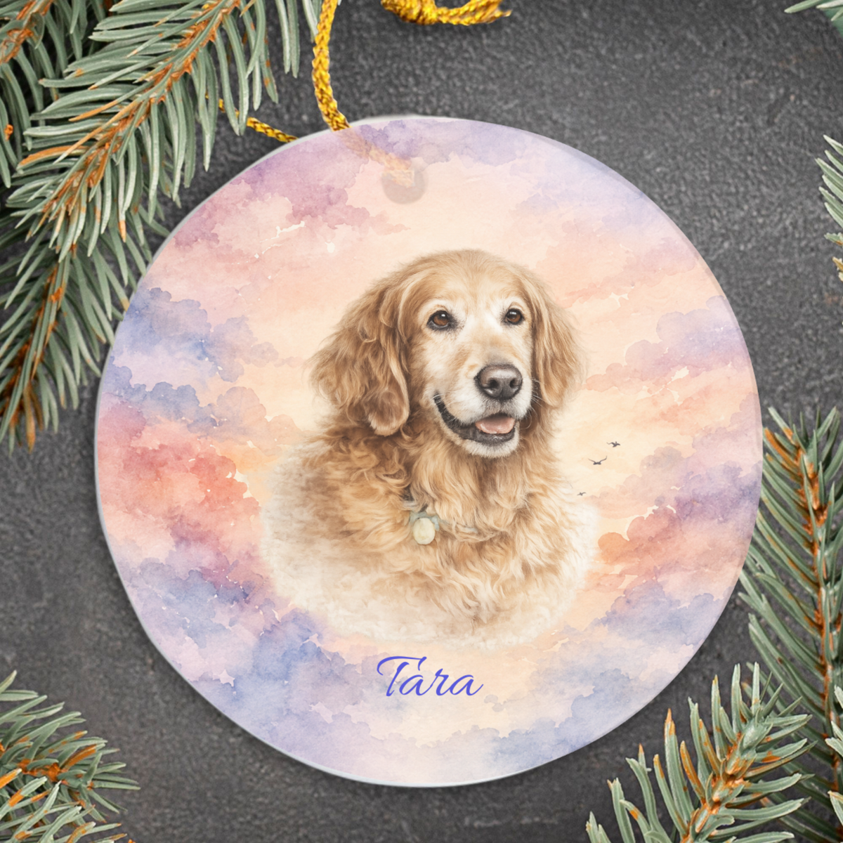 Personalized Pet Memorial Ornament, Custom Sunset Dog Photo Rainbow Bridge Keepsake