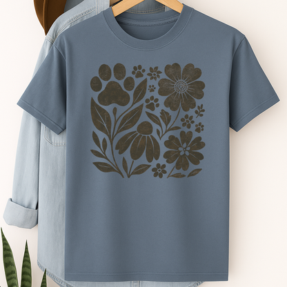 Retro Floral Paw Print Shirt Boho Dog Lover Tee Nature-Inspired Pet Mom Gift Vintage Botanical Animal T-Shirt
