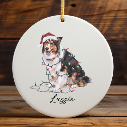 Personalized Collie Christmas Ornament, Custom Dog Ornament, Pet Name Holiday Keepsake