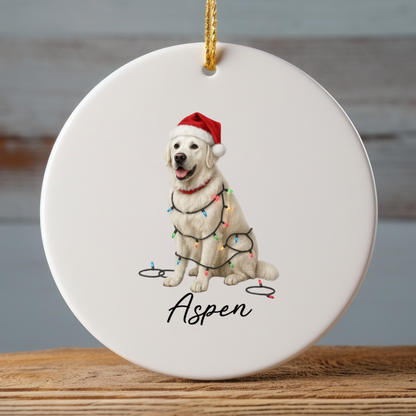 Personalized English Cream Golden Retriever Christmas Lights Ornament