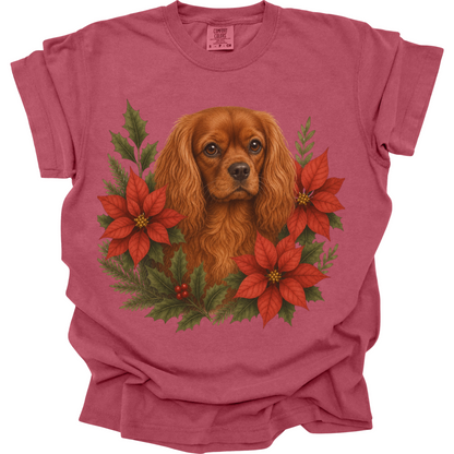 Ruby Cavalier Christmas Shirt, Poinsettia Dog Mom Holiday Tee