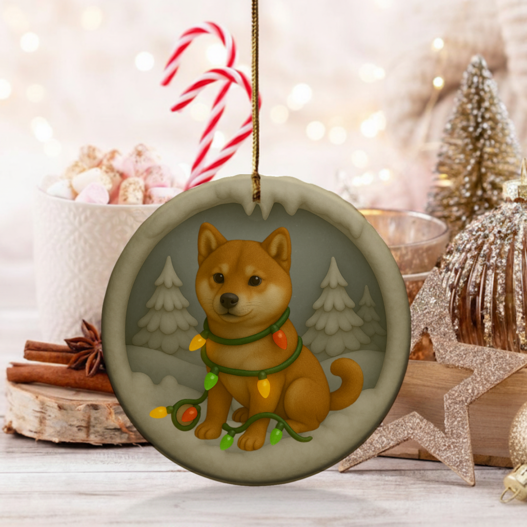 Personalized Red Shiba Inu Christmas 3D Clay-Style Dog Keepsake