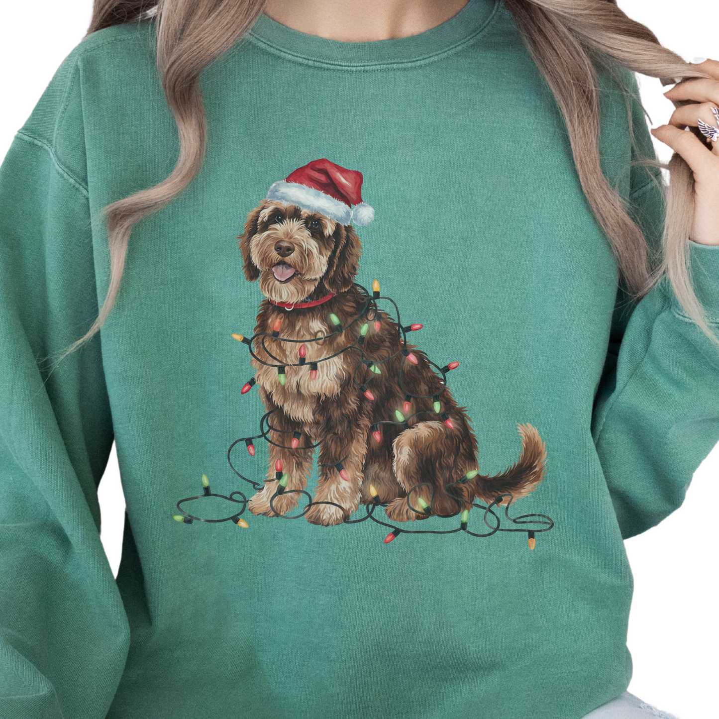 Portuguese Water Dog Christmas Sweatshirt, Holiday Lights Dog Sweater, PWD Mom Apparel