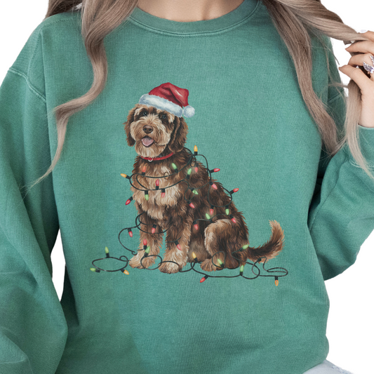 Portuguese Water Dog Christmas Sweatshirt, Holiday Lights Dog Sweater, PWD Mom Apparel
