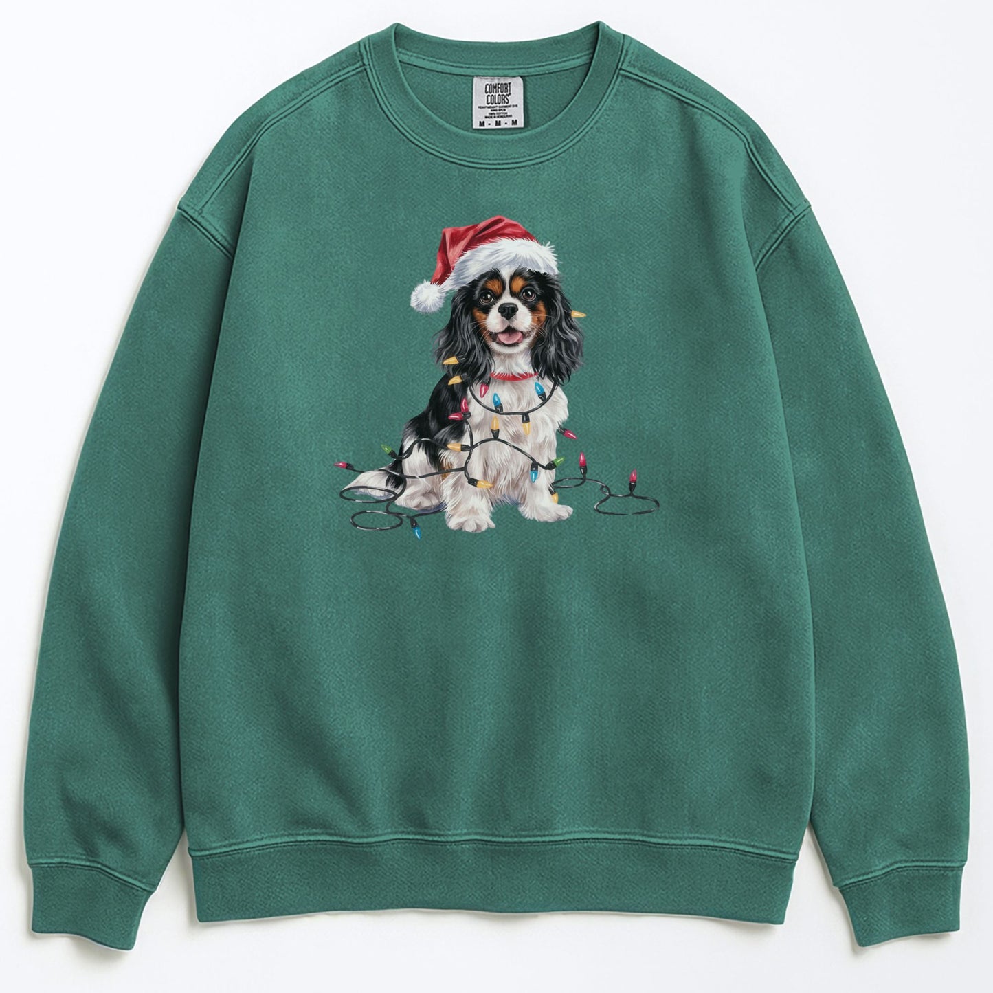 Tri-color Cavalier Christmas Sweatshirt, Holiday Dog Lover Gift, Cozy Festive Apparel, Santa Hat Spaniel, Pet Parent Sweater