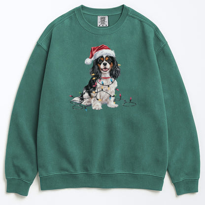 Tri-color Cavalier Christmas Sweatshirt, Holiday Dog Lover Gift, Cozy Festive Apparel, Santa Hat Spaniel, Pet Parent Sweater