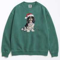 Load image into Gallery viewer, Tri-color Cavalier Christmas Sweatshirt, Holiday Dog Lover Gift, Cozy Festive Apparel, Santa Hat Spaniel, Pet Parent Sweater
