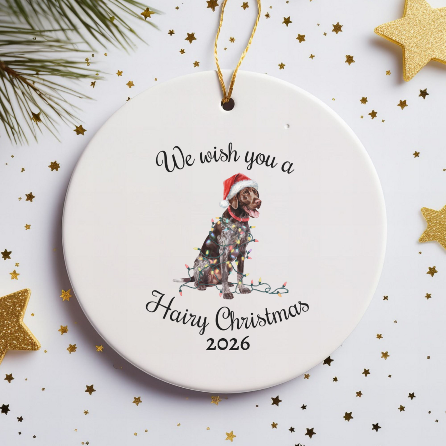 Christmas German Shorthaired Pointer Ornament, Christmas Lights Dog Keepsake
