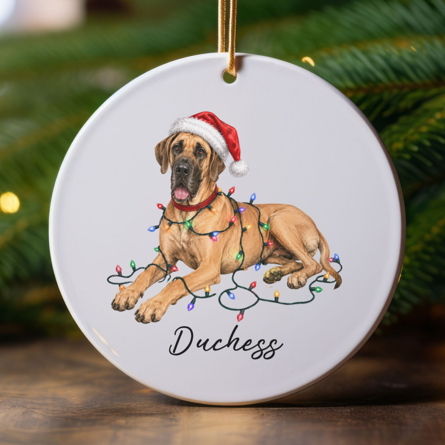 Personalized Fawn Great Dane Christmas Ornament, Festive Dog Keepsake