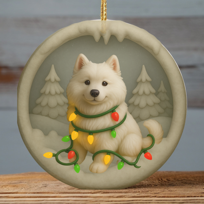 Personalized Samoyed Christmas Ornament, 3D Clay-Style Dog Keepsake with Lights
