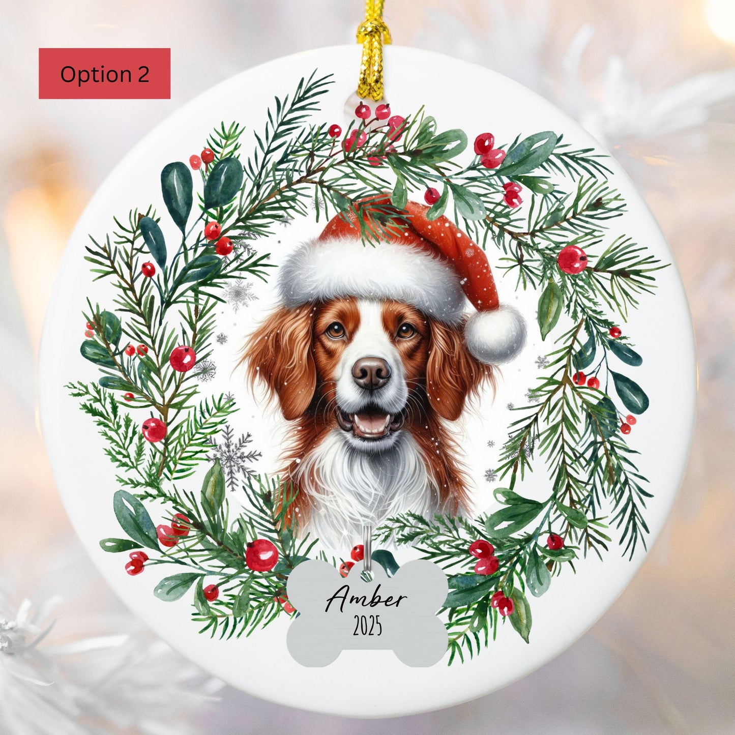 Personalized Brittany Spaniel Christmas Ornament
