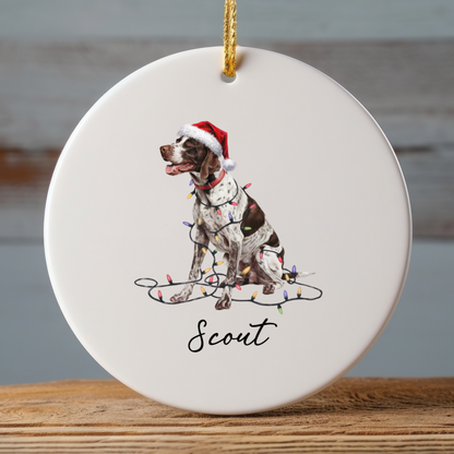 Personalized English Pointer Christmas Ornament, Custom Dog Name Ceramic Decoration