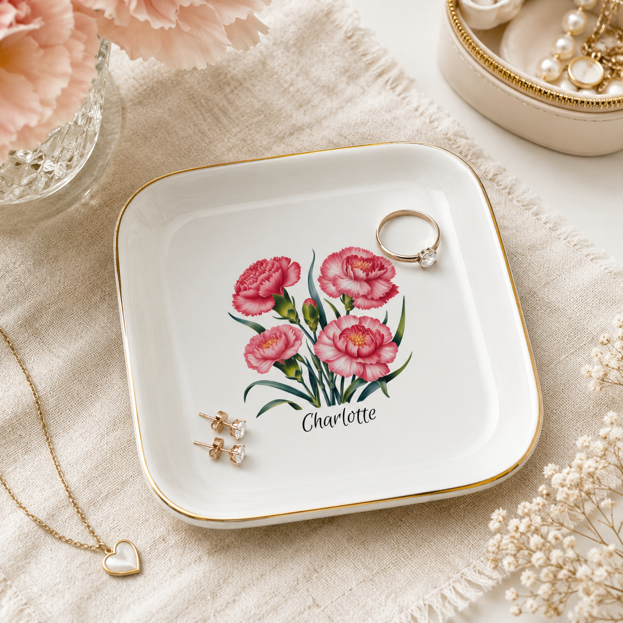 Personalized Birth Flower Jewelry Dish